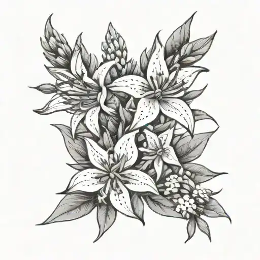 Indian paintbrush and edelweiss flower bouquet tattoo design idea