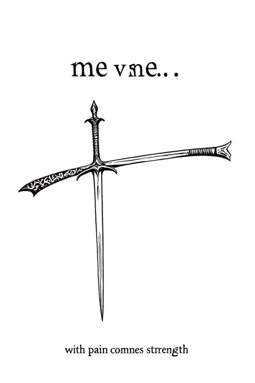 sword  with the phrases "me vs. me" and "with pain comes strength l" tattoo design idea