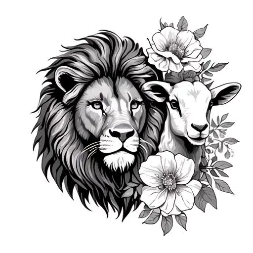 lion, lamb, flowers, cross tattoo design idea