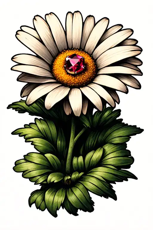 Tattoo Design InstructionsMain Elements:	•	A realistic daisy with a ruby replacing the center instead of the traditio tattoo design idea