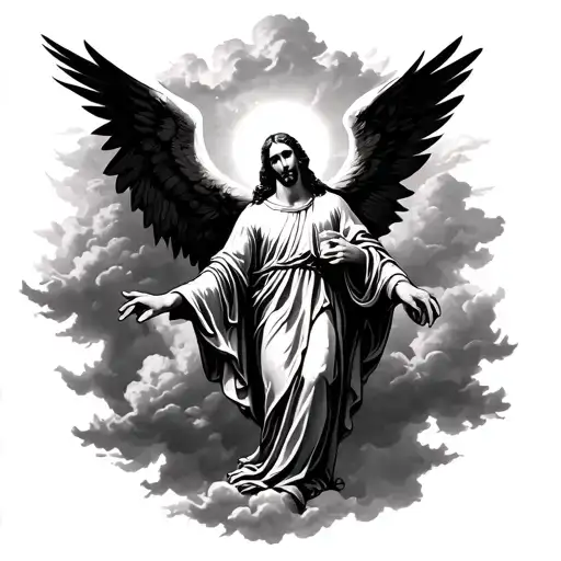 saint Gabriel and clouds surrounding tattoo design idea