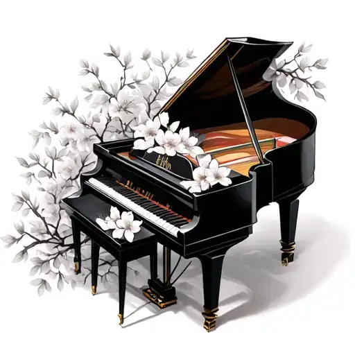 resonanceholes in a grand piano in a row intertwined with appleblossom tattoo design idea