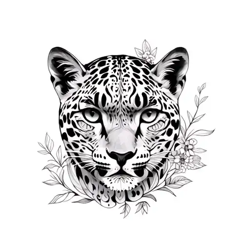 floral full body snow leopard  tattoo design idea