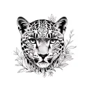 floral full body snow leopard  tattoo design idea