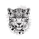 floral full body snow leopard  tattoo design idea