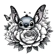 little stitch and peonies and butterfly tattoo design idea