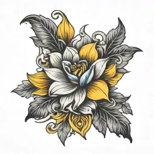 floral blues and yellow rectangular frame  tattoo design idea