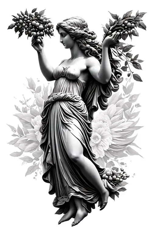 Greek Goddess Nike holding a olive wreath tattoo design idea