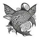Maori manga, with manta rays, shadows, fish scales, sea waves tattoo design idea
