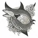 Maori manga, with manta rays, shadows, fish scales, sea waves tattoo design idea