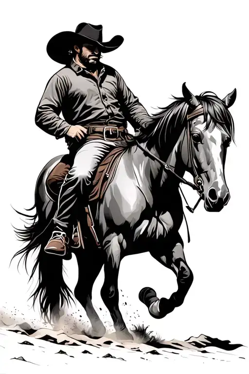 rider on the storm cowboy riding a horse tattoo design idea