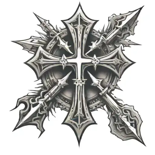 cross and spikes crossed over each tattoo design idea