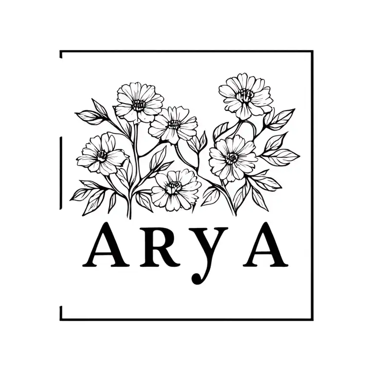 Arya name with flowers growing tattoo design idea