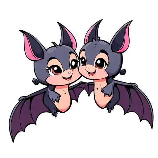 two cute and simple disney looking bats, that are best friends and are female, with their faces touching tattoo design idea