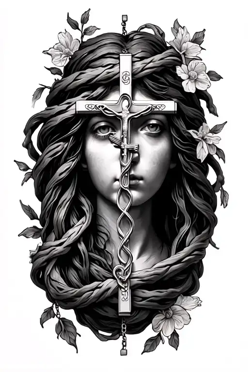rosary wrapped tattoo design idea