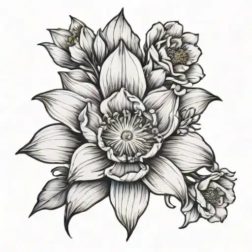 Daffodil, water lily, poppy and may flower tattoo design idea