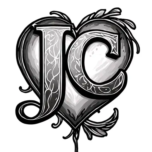 "JC" Heart Initial tattoo design idea