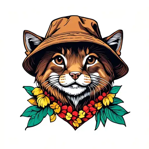 animal with bucket hat tattoo design idea