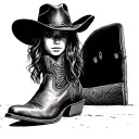 cowgirl pencil drawing boots and hat detailed silhouette standing full length basic tattoo design idea