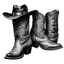 cowgirl pencil drawing boots and hat detailed silhouette standing full length basic tattoo design idea