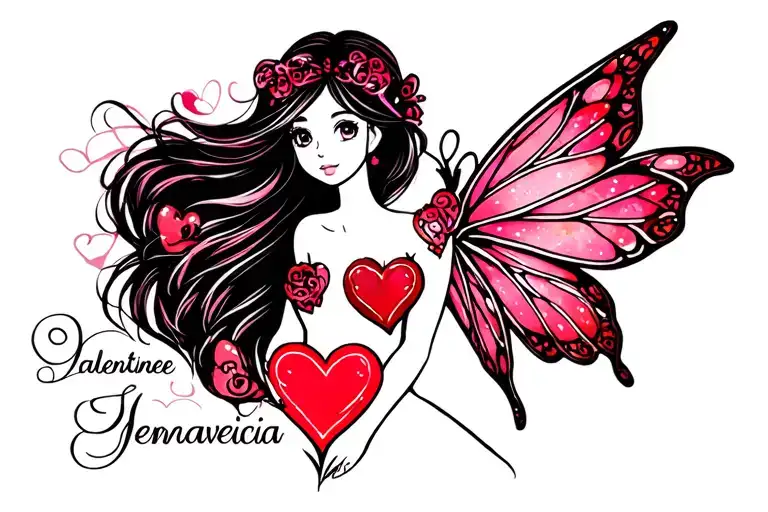 jennavecia name written valentine's day fairy tattoo design idea