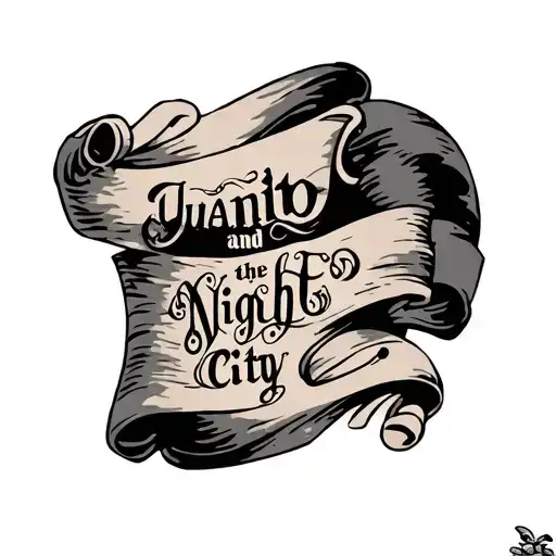 scroll with 'Juanito and the Night City' written tattoo design idea