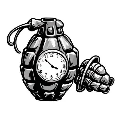 grenade and clock face tattoo design idea