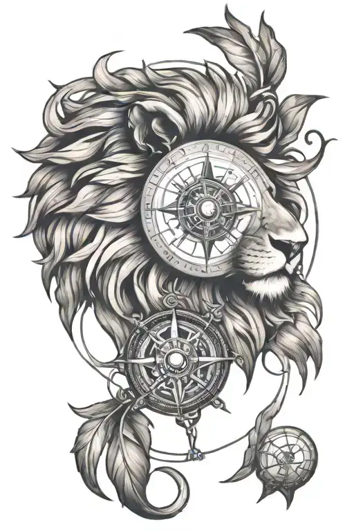 lion and compass tattoo design idea