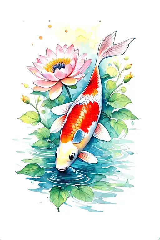 koi fish and waterlilly poppy tattoo design idea