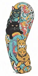 two gay men with two black cats sitting in a BMW tattoo design idea