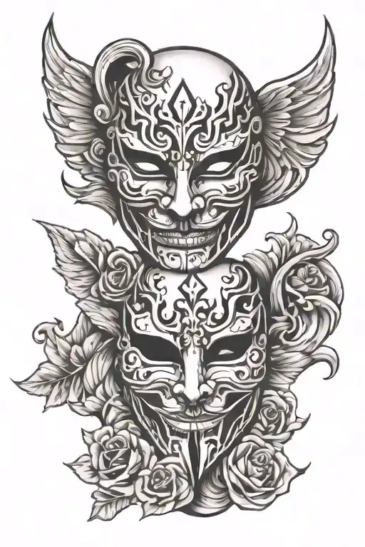 good and evil vendetta mask split in half tattoo design idea