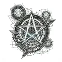 pentagram eclipse moon merging together tattoo design idea