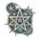 pentagram eclipse moon merging together tattoo design idea