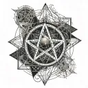 pentagram eclipse moon merging together tattoo design idea