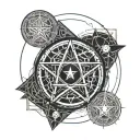 pentagram eclipse moon merging together tattoo design idea
