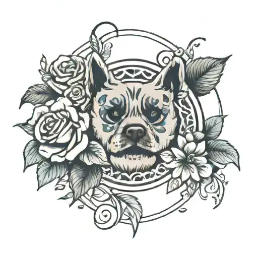 paw print surrounded by three roses blooming tattoo design idea