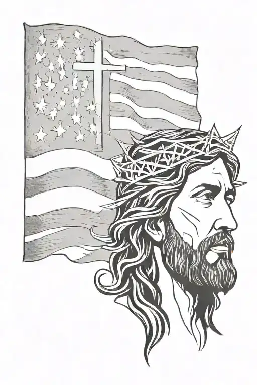American Flag and jesus praying tattoo design idea