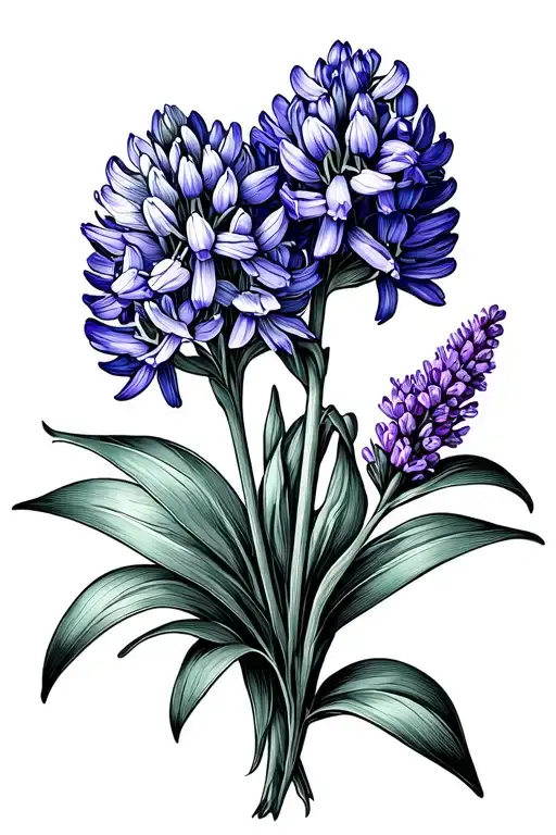 hyacinth and heather flowers blooming tattoo design idea
