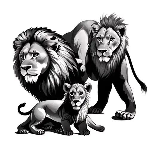 lions, female lions and a cub playing 3 lions in total  tattoo design idea