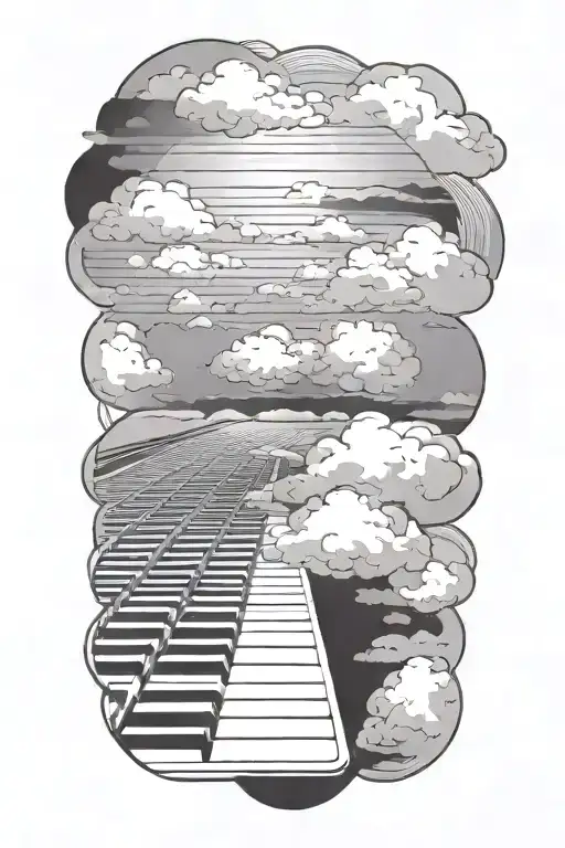keyboard running down to wrist wrapping around forarm. clouds as filler tattoo design idea