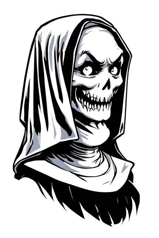 Spooky evil nun tattoo design idea