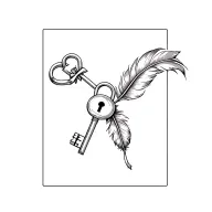 lock and key with ribbon and feather feather feather tattoo design idea