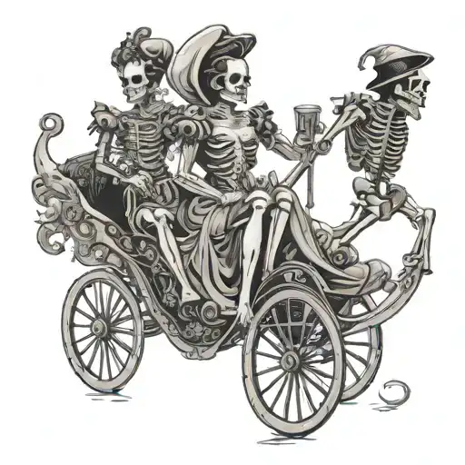 courtesans, carriage, jester, execution, death in the form of a skeleton tattoo design idea
