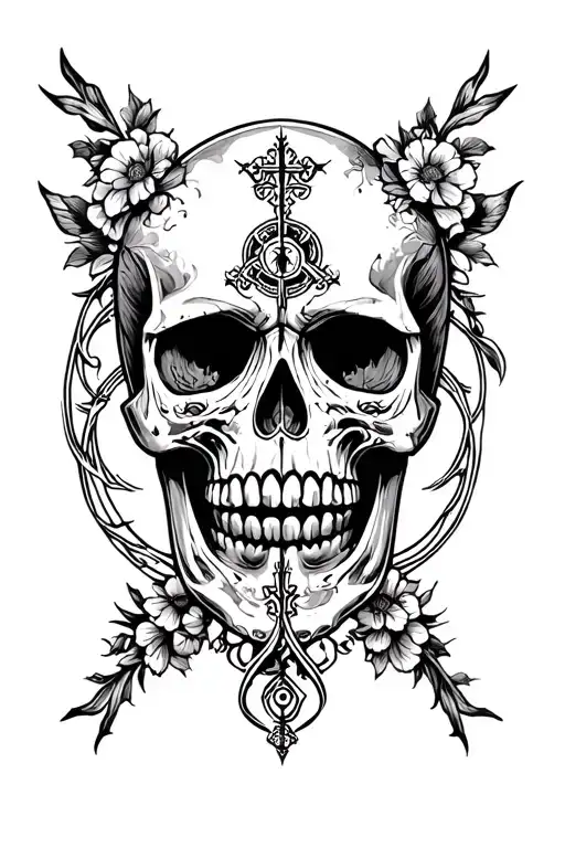 skull religious symbols fore arm tattoo tattoo design idea