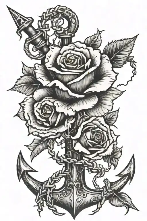 thorny rose intertwined with old rusty US Navy anchor tattoo design idea