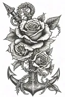 thorny rose intertwined with old rusty US Navy anchor tattoo design idea