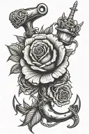 thorny rose intertwined with old rusty US Navy anchor tattoo design idea