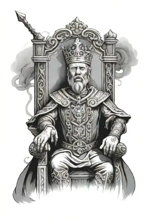 king sitting on a throne tattoo design idea
