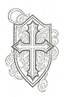 cross inside shield tattoo design idea