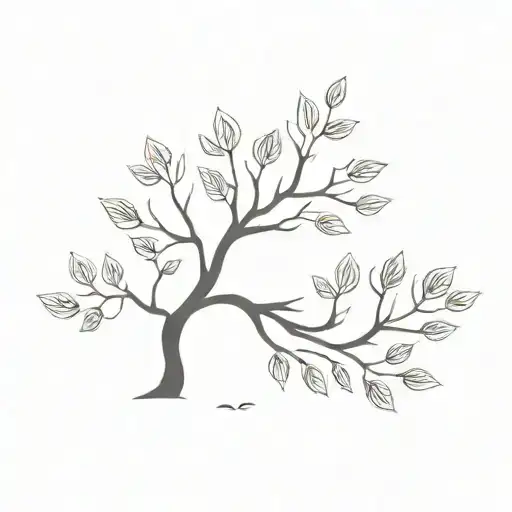 windy tree lots of leaves falling tattoo design idea